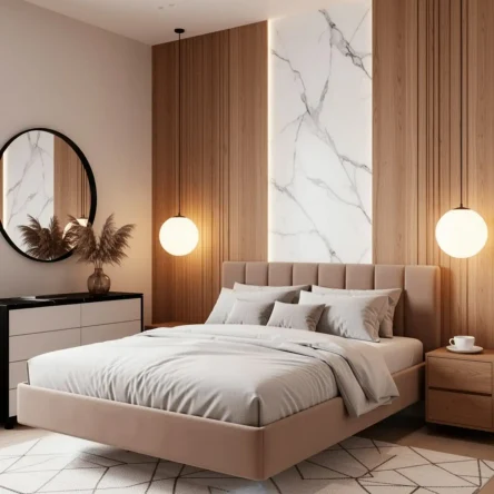 Парящая двуспальная кровать 160x200 см с изголовьем "Лепестки", БЕЗ КРЕПЛЕНИЯ К СТЕНЕ, на металлокаркасе