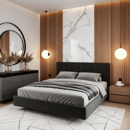 Парящая двуспальная кровать 160x200 см с изголовьем "Лепестки", БЕЗ КРЕПЛЕНИЯ К СТЕНЕ, на металлокаркасе